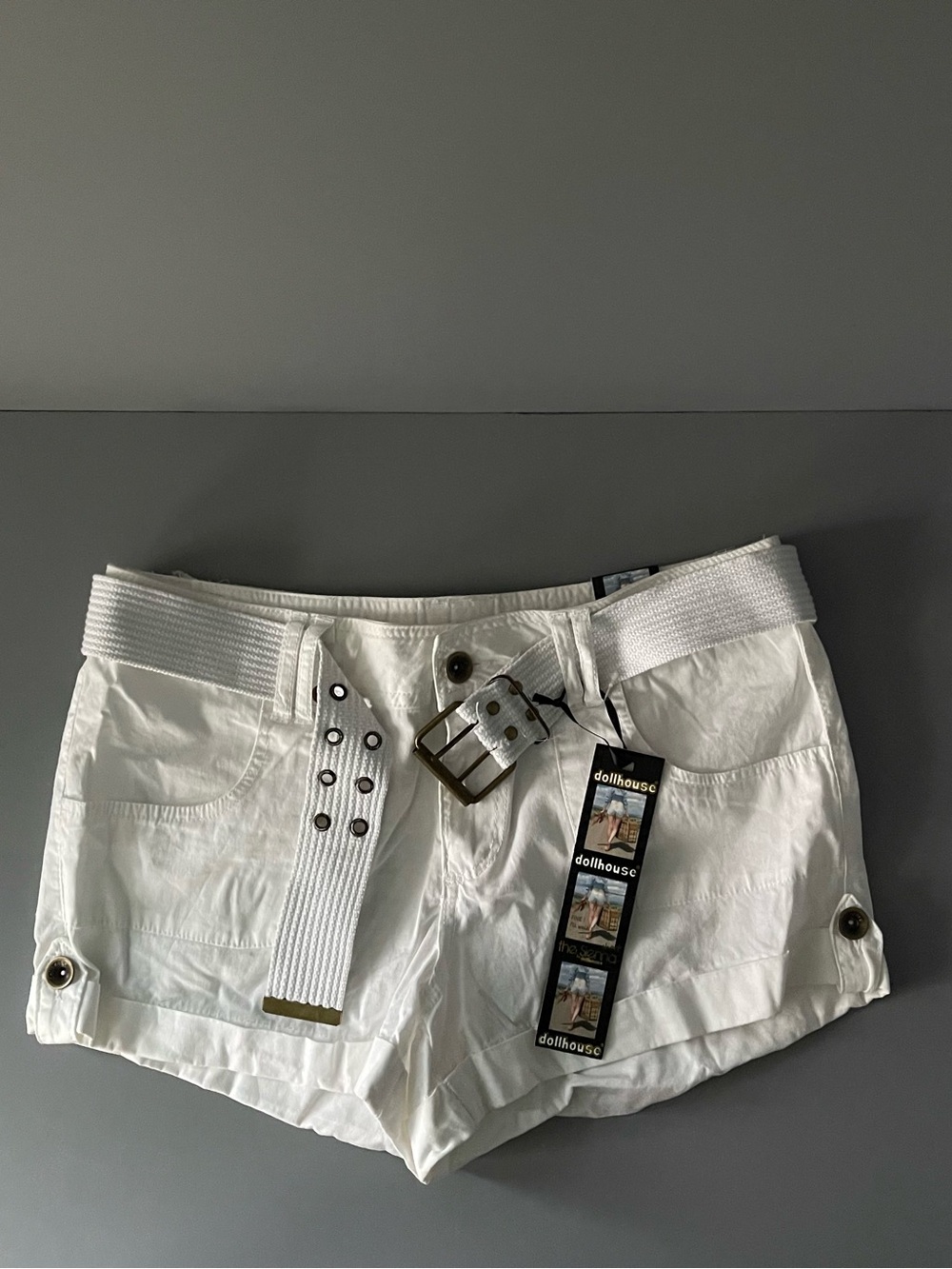 Dollhouse Sienna White Cargo Short 9 Low Rise Belt UK Loose Wide Leg Utility